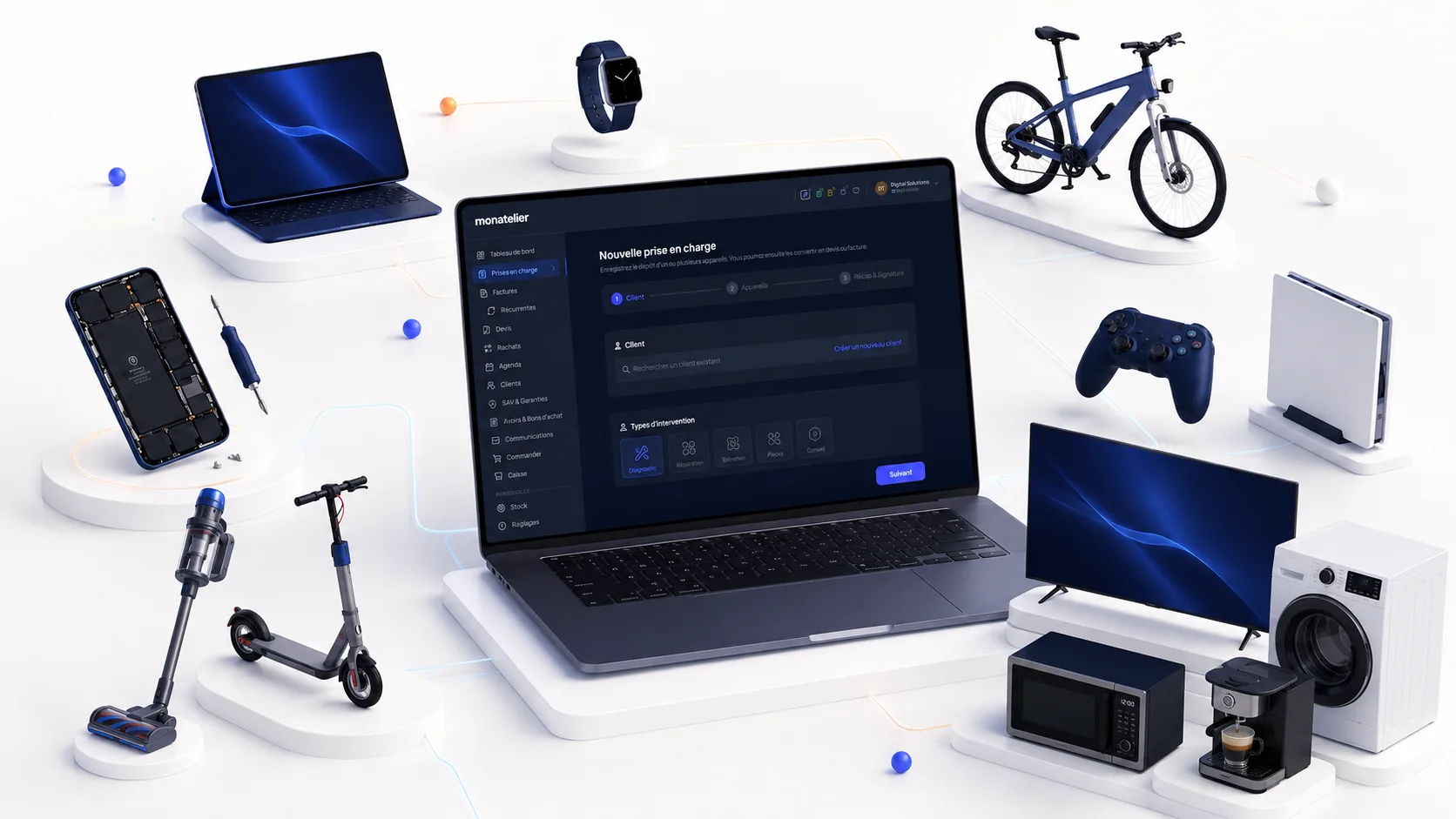 Mon Atelier — logiciel de gestion pour la réparation de smartphones, ordinateurs, électroménager, vélos et trottinettes